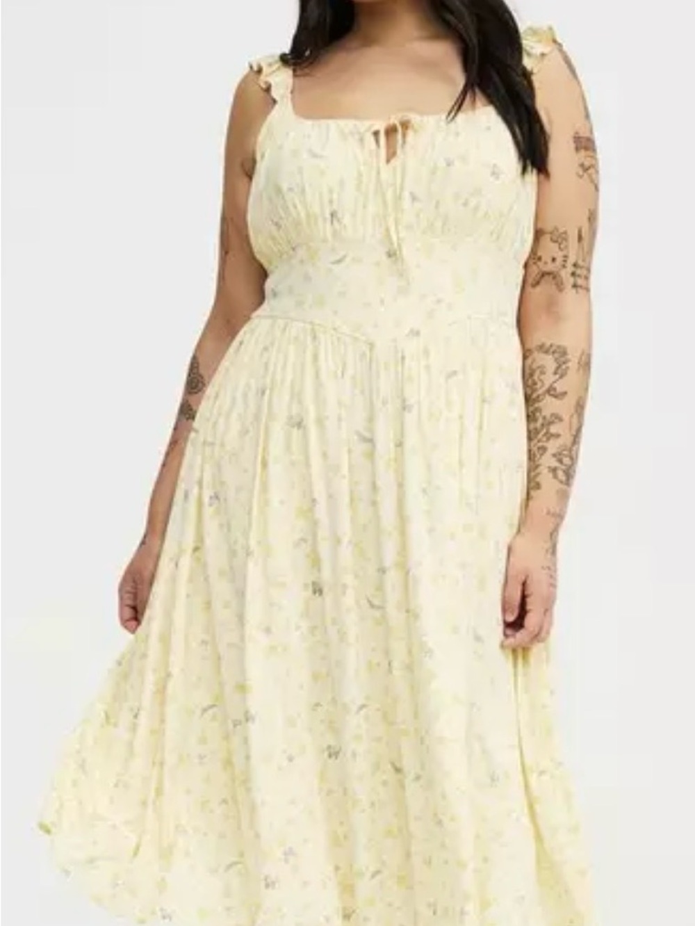 Yellow Floral Tie-Front Midi Dress